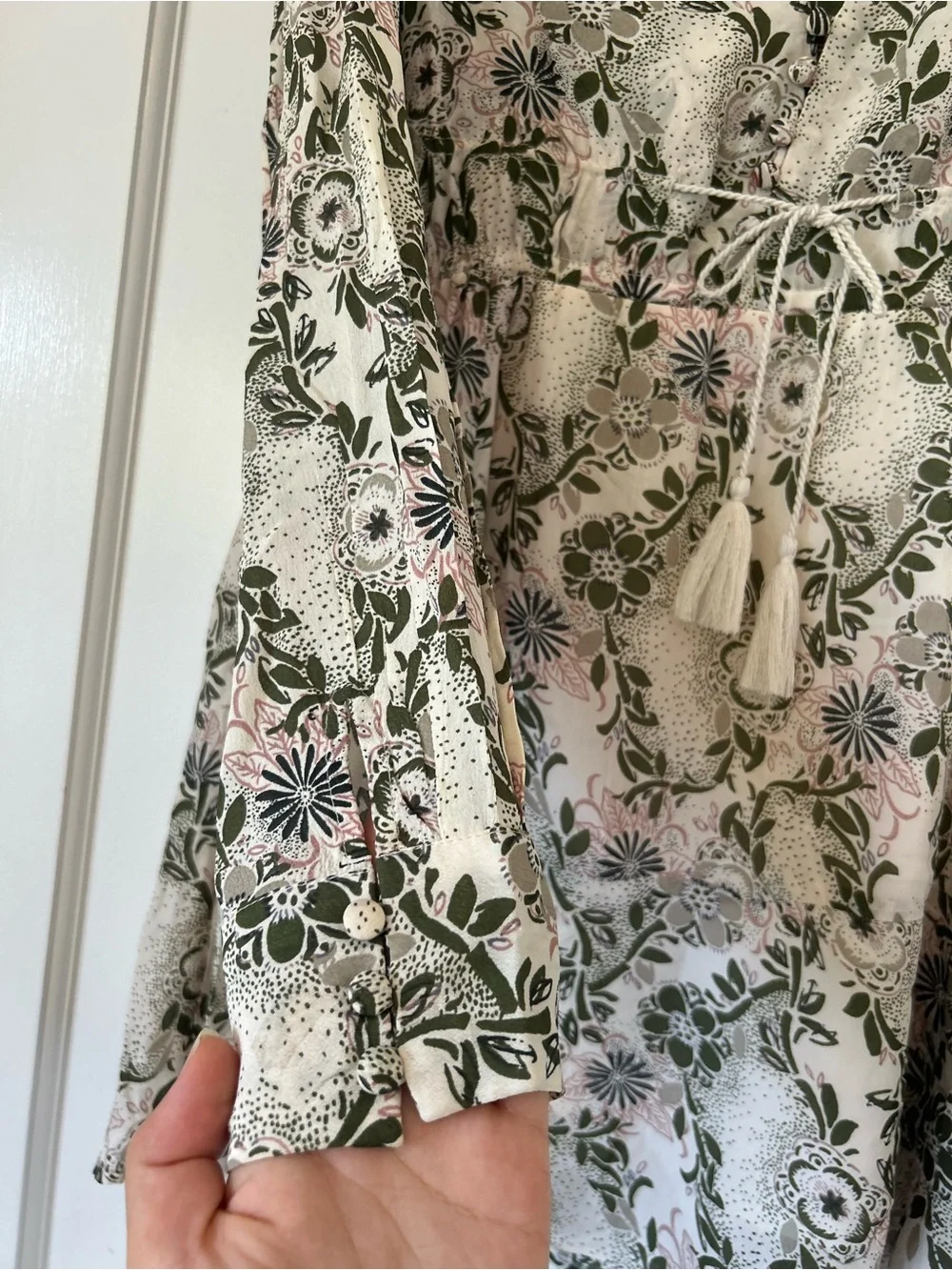 FREE PEOPLE Stealing Fire Mini Dress In Ivory Green Combo floral boho Sz S